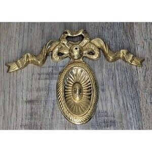 EUC Antique French Brass Doré Medallion Ribbon Ornamentation 4.25" Tall